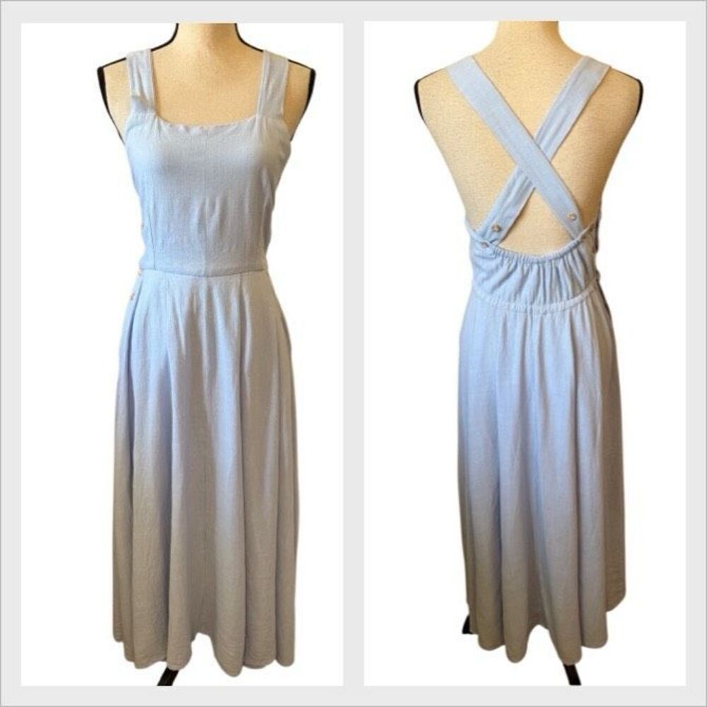 Lelasilk Light Blue Pinafore Dress Sz M, Cottagecore